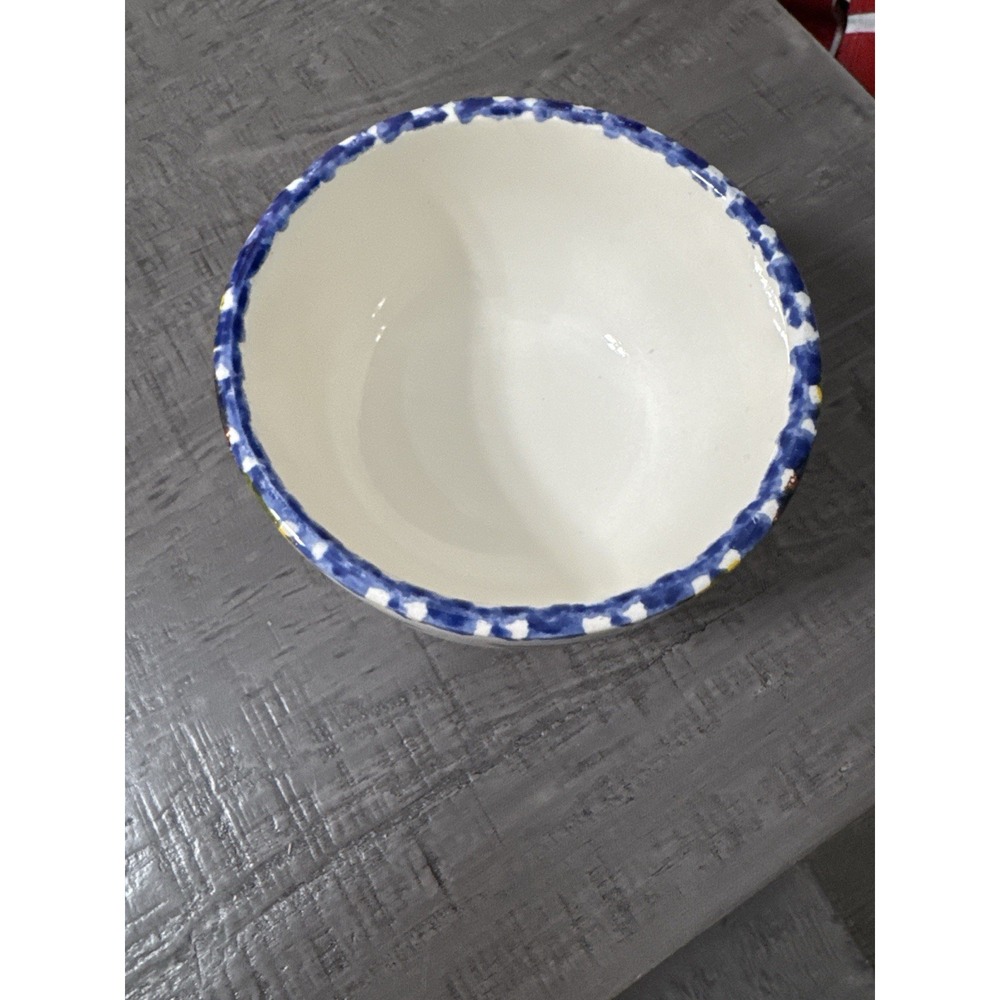 Crock Shop Sunflower Bowl 6" Santa Ana CA Blue Sponge Rim Chili Soup Serving - Picture 5 of 8